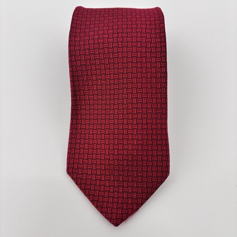 Brooks Brothers Makers Men's 100% Pure Silk Tie Red Geometric 57" Italy